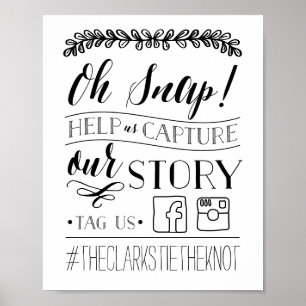 Affiche Oh, Snap !   Hashtag Mariage Signal noir et blanc