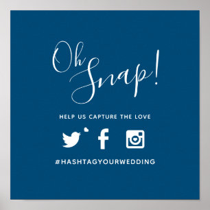 Affiche Oh snap hashtag mariage simple bleu blanc