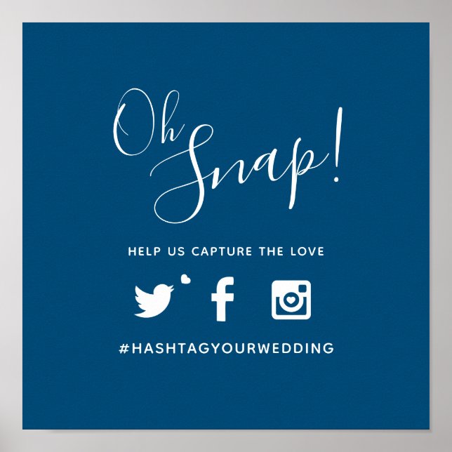 Affiche Oh snap hashtag mariage simple bleu blanc (Devant)