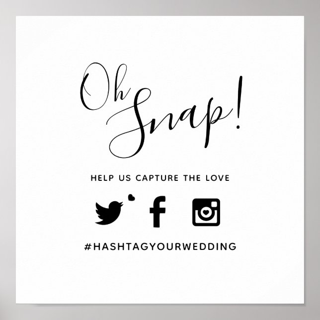 Affiche Oh snap hashtag mariage texte simple mono (Devant)