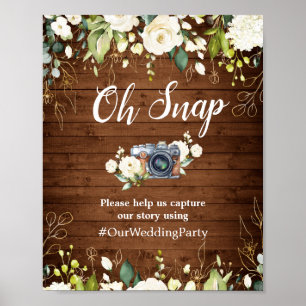 Affiche Oh Snap Instagram Signal Roses Blanches Flore Vert
