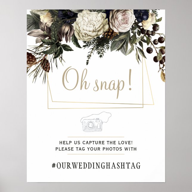 Affiche Oh snap panneau de mariage floral d'hiver avec has (Devant)