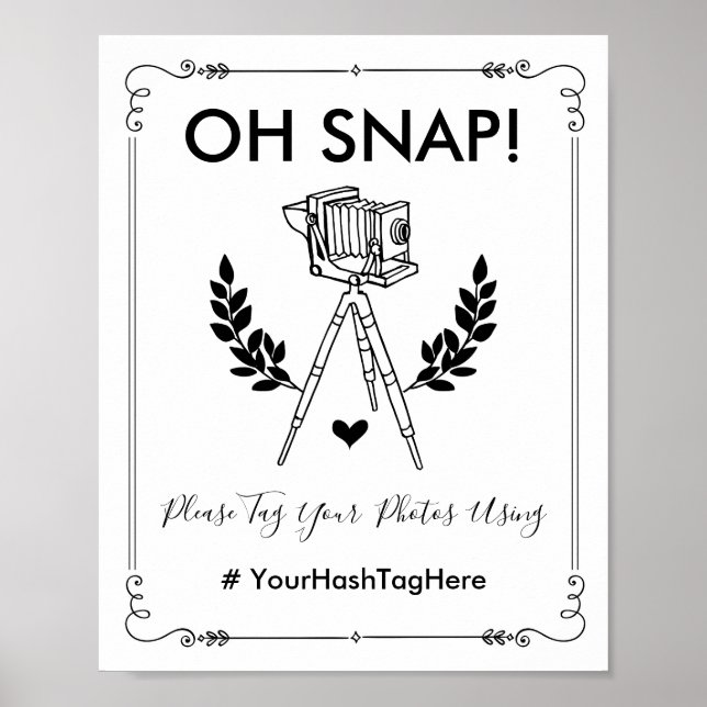 Affiche Oh Snap Vintage Botanical Mariage Hashtag Selfie (Devant)