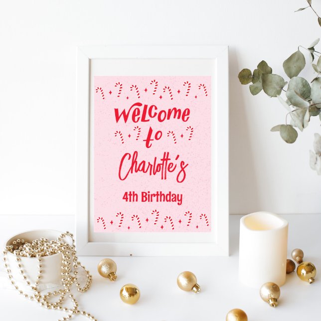 Affiche Oh What Fun Noël Fête Bienvenue (candy cane winter birthday welcome sign
)