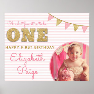 Affiche Oh What Fun to be ONE Pink & Gold First Birday