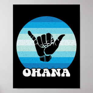 Affiche Ohana Hawaii Hi Aloha île hawaïenne Shaka Rétro