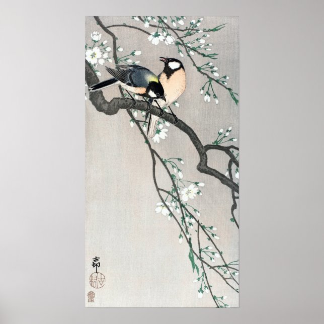 Affiche Ohara Koson Birds sur la branche des cerisiers (Devant)