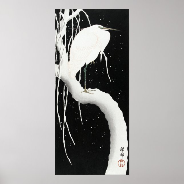 Affiche Ohara Koson Heron en neige (Devant)