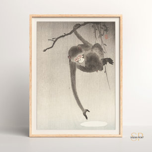 Affiche Ohara Koson singe et lune Art asiatique japonais