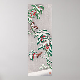 Affiche Ohara Koson Sparrows sur le buisson des baies