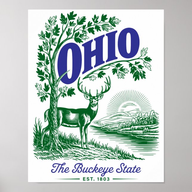 Affiche Ohio Buckeye State Deer & Nature Design (Devant)