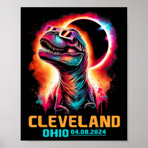 Affiche Ohio Total Solaire Eclipse 2024 T Rex Dinosaur