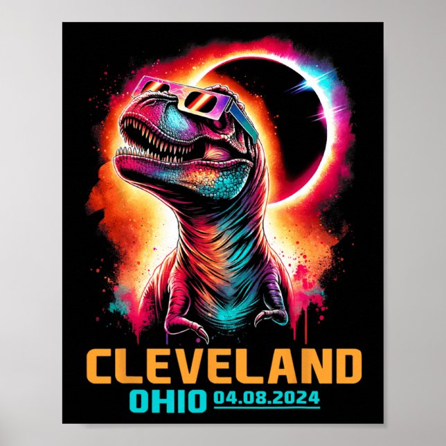 Affiche Ohio Total Solaire Eclipse 2024 T Rex Dinosaur (Devant)