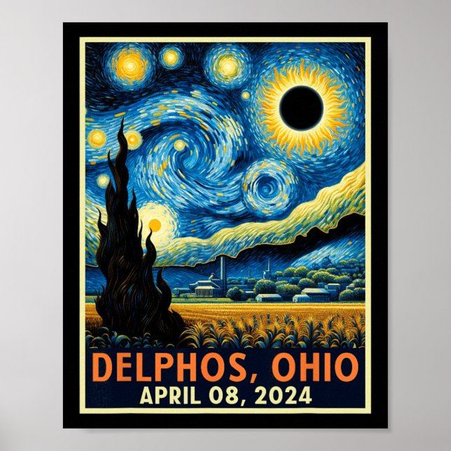 Affiche Ohio Total Solar Eclipse 2024 Starry Night Van Gog (Devant)