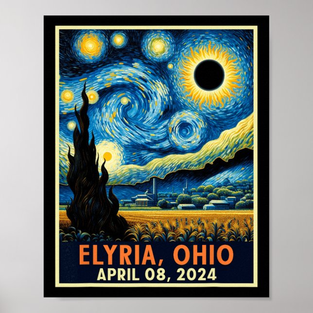 Affiche Ohio Total Solar Eclipse 2024 Starry Night Van Gog (Devant)