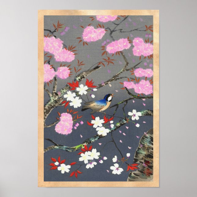 Affiche Ohno Bakufu Cerisier Fleurs de bleuets hanga (Devant)