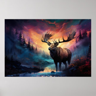 Affiche Oie Dans Canyon Creek Avec Un Feu Distant