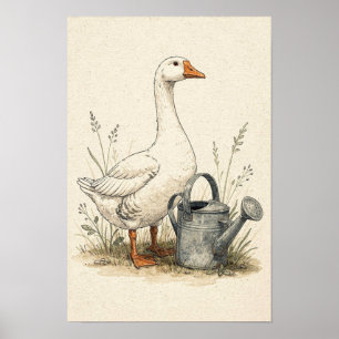 Affiche Oie de jardin et arrosoir