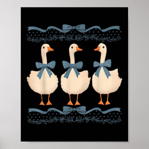 Affiche Oie de maman avec oie de bébé Vintage ruban bleu G