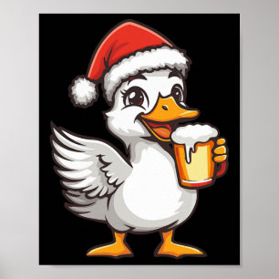 Affiche Oie De Noël Drôle Avec Bande Dessinée De Bière