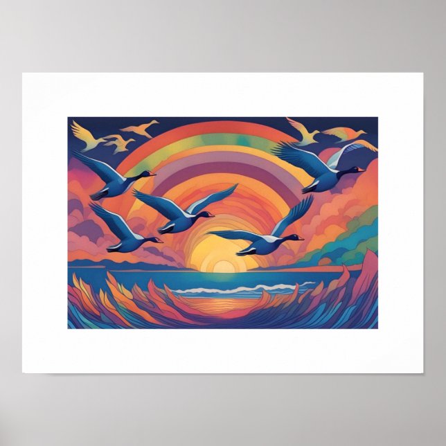 Affiche Oies au-dessus de la plage à Sunrise (Devant)