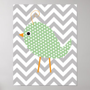 Affiche Oiseau à pois vert, chambre de nurserie au chevron
