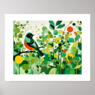 Affiche Oiseau Abstrait Se Trouvant Sur Une Branche