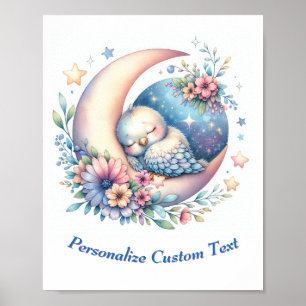 Affiche Oiseau Bébé Mignon Personnalisé Endormi sur la Lun