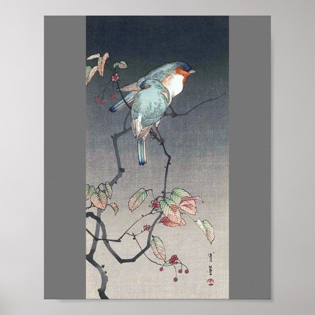 Affiche Oiseau bleu la nuit, Watanabe Seitei (Devant)