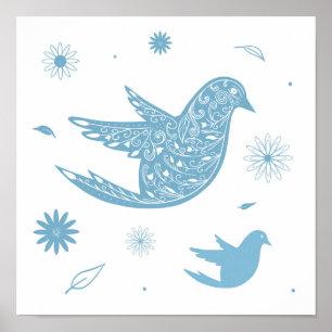Affiche Oiseau Bleu Paisley