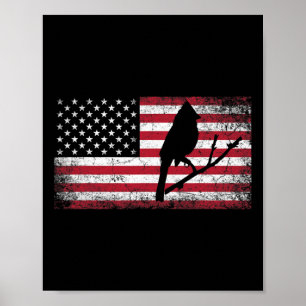 Affiche Oiseau Cardinal 4 Juillet Drapeau Américain Amériq