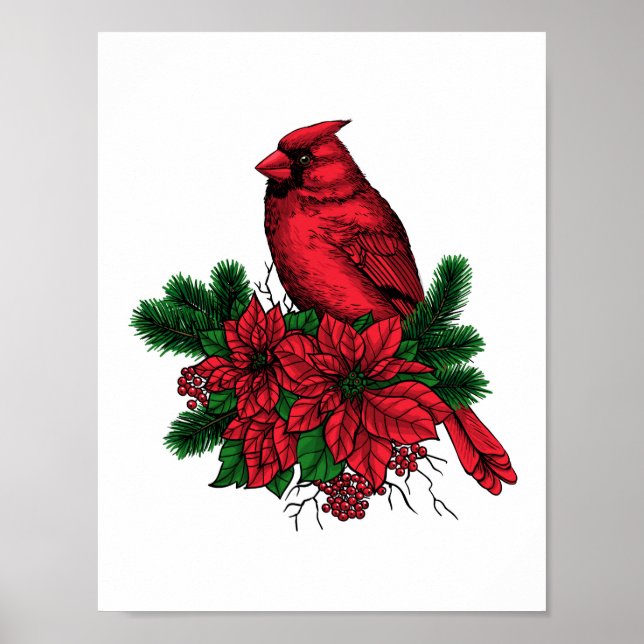 Affiche Oiseau cardinal, illustration de Noël (Devant)