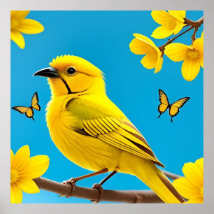 Affiche Oiseau chanteur jaune vif perché sur une branche