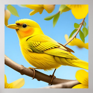 Affiche Oiseau chanteur jaune vif perché sur une branche