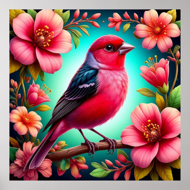 Affiche Oiseau Coloré Perché sur une Branche (Devant)