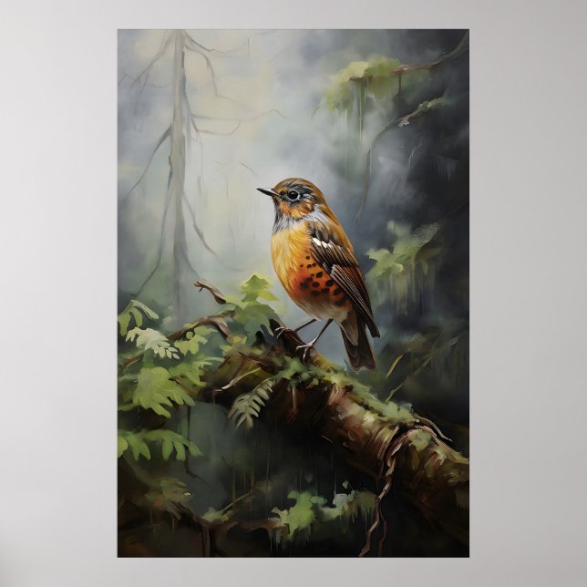 Affiche Oiseau dans l'impression murale de la forêt, oisea (Devant)