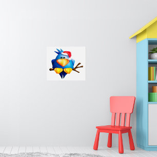 Affiche Oiseau Dans Un Chapeau De Père Noël