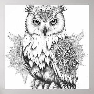Affiche Oiseau de Chouette Nature sauvage Illustration d'u