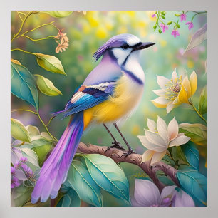 Affiche Oiseau de fantaisie Geai Violet Touffeté
