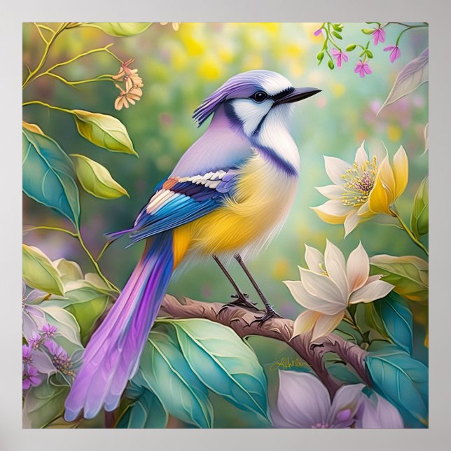 Affiche Oiseau de fantaisie Geai Violet Touffeté (Devant)