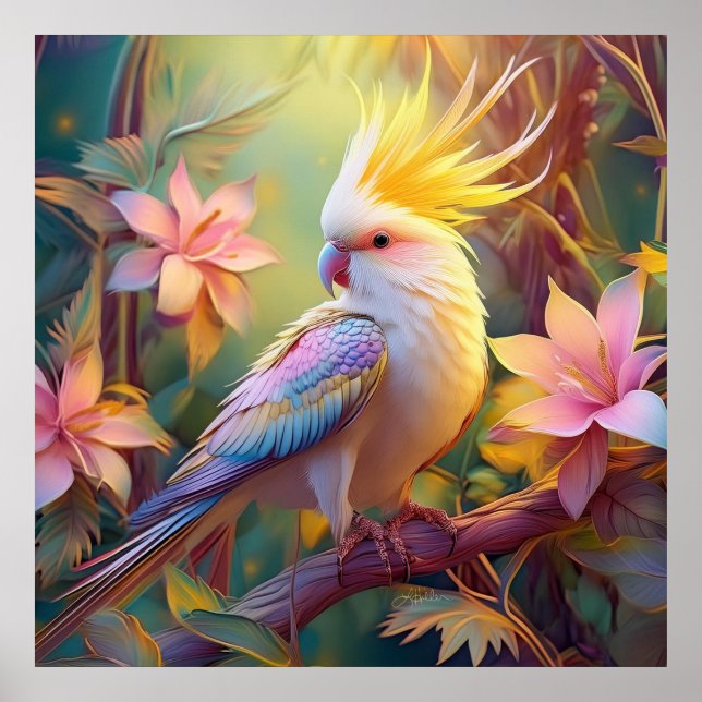 Affiche Oiseau de fantaisie Perruche à aile iridescente (Devant)