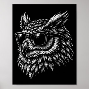 Affiche Oiseau de hibou cool avec encre vintage rétro lune