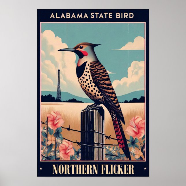 Affiche Oiseau de l'État de l'Alabama - Pic flamboyant vin (Devant)