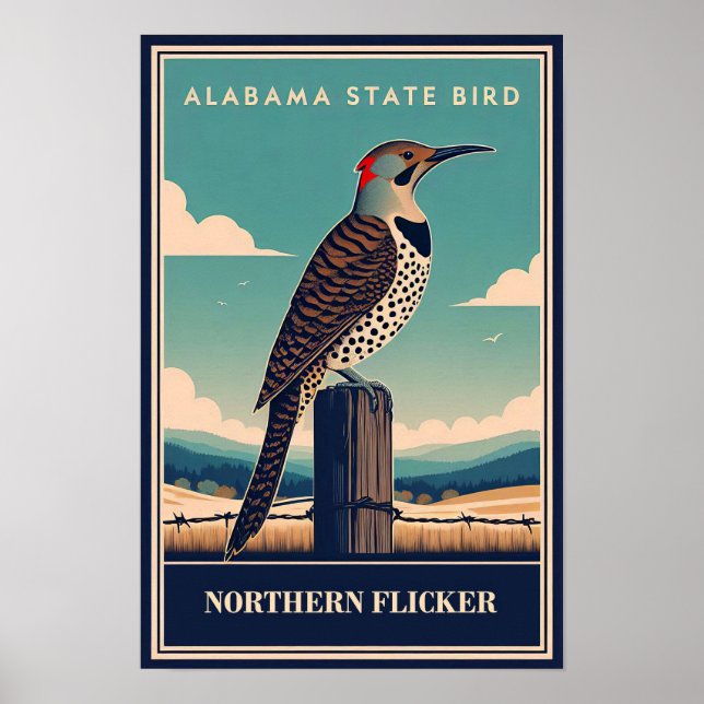 Affiche Oiseau de l'État de l'Alabama - Pic flamboyant Vin (Devant)