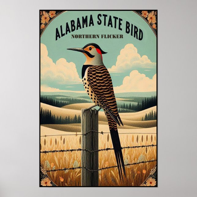 Affiche Oiseau de l'État de l'Alabama - Pic flamboyant Vin (Devant)
