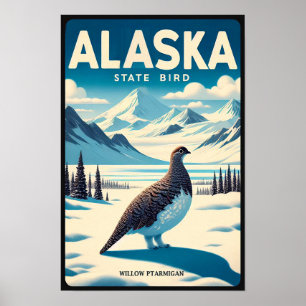 Affiche Oiseau de l'État de l'Alaska - Lagopède des saules