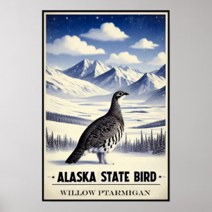 Affiche Oiseau de l'État de l'Alaska - Lagopède des saules
