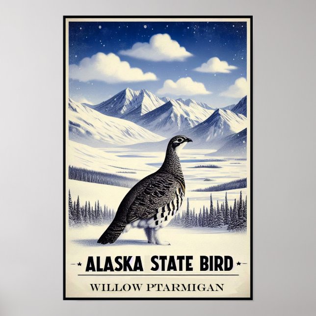 Affiche Oiseau de l'État de l'Alaska - Lagopède des saules (Devant)