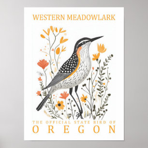 Affiche Oiseau de l'ouest de Meadowlark en Oregon Voyage