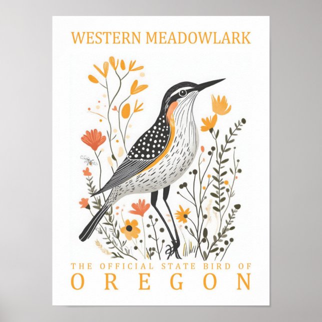 Affiche Oiseau de l'ouest de Meadowlark en Oregon Voyage (Devant)